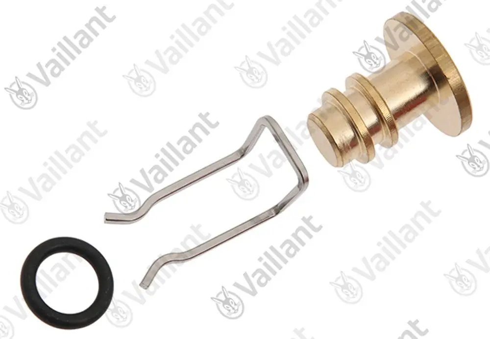 Vaillant Stopfen für das Decoupling-Modul, bestehend aus einem zylindrischen Metallstopfen, einer Feder und einem O-Ring aus Gummi.